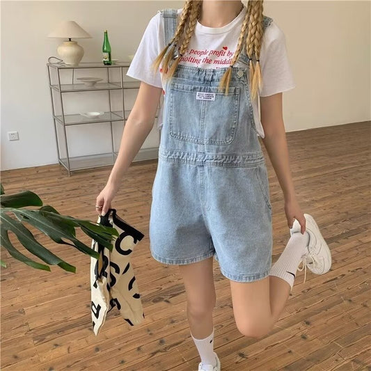 Anti-Aging Elegant Design Sense Denim Suspender Shorts Women's Summer